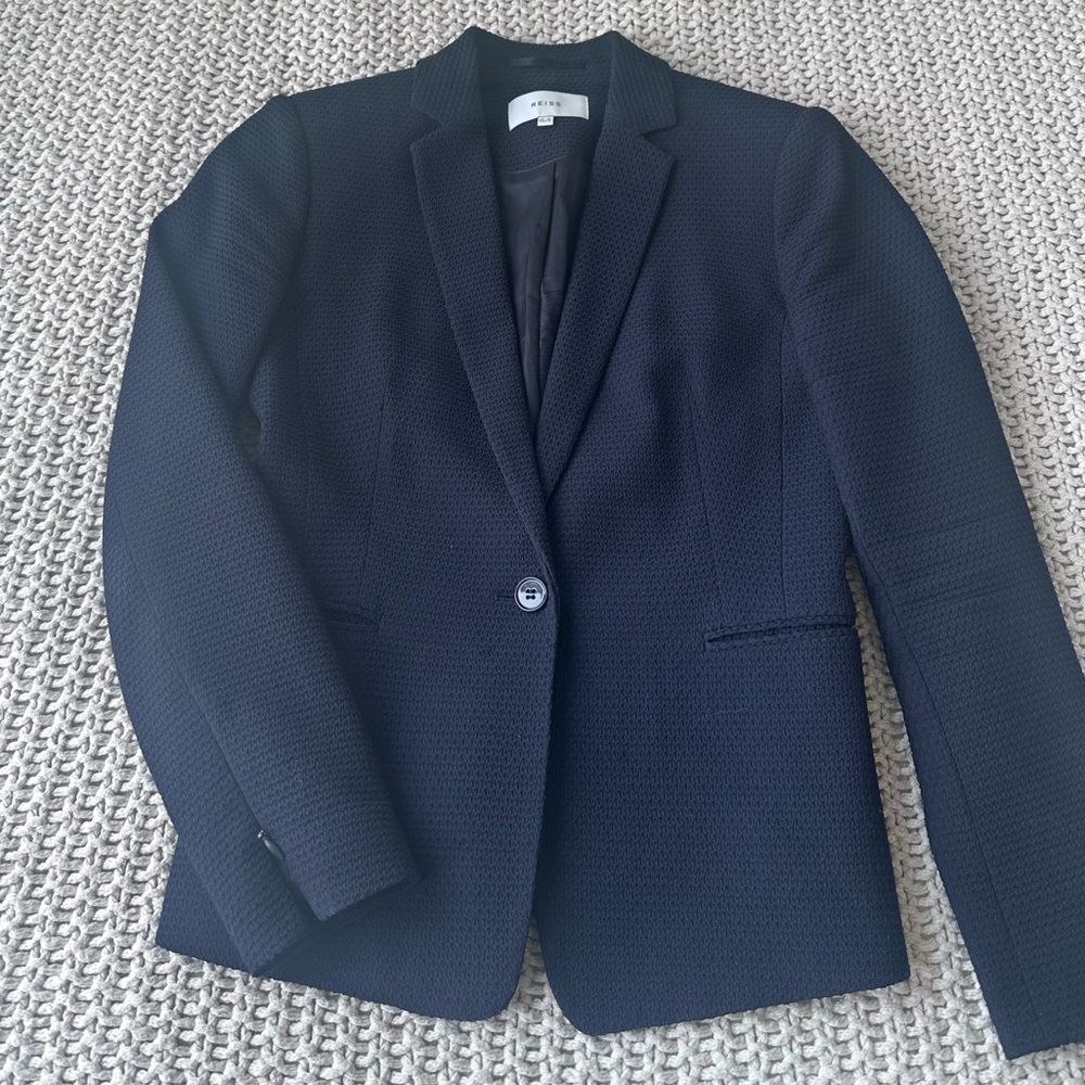 REISS Navy Textured Single-Button Blazer
